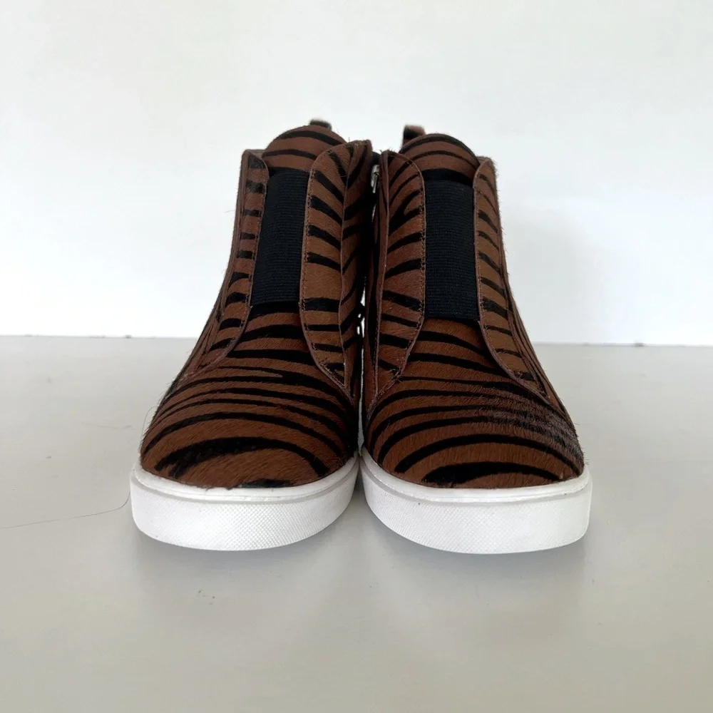 Linea Paolo Felicia III Wedge Sneaker, Caramel/Black Tiger Stripe Calf Hair, 7.5